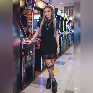 BlackCraft Cult Black Mesh Mini Dress Goth Y2K Small